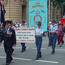 Anzac Day, Brisbane, 2004 (courtesy Peter Johnson (467–463 squadron) his father, Max, seated in the front seat of jeep)