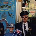 Anzac Day 1993 in Brisbane, Jim Petersen, DFM., Laurie Woods, DFC., ( grandsons Jarod & Gene), Roy Brough, Joe Brown, DFM., Bob Clarke.