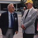 Perth Reunion 1994. Peter Firkins, (Strike & Return) speaking with Laurie Woods, (Flying into the Mouth of Hell). The couple standing to the left, Gordon Stooke, (Flak and Barbed Wire) talking to the lady.