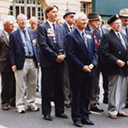 Max Johnson, leading 467/463 Joe Brown, DFM, (Sec. Qld) (blue jacket very light pants) Col Weakley, (ex Sec, Qld) (in middle wearing hat and dark glasses) Peter Dunn, s.in law Jan Goulevitch (light brown hat) Front row. Henry Baskerville, DFC., Sydney (Mick) Mc Grory, DFM., & Bob Jackson.