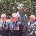 Perth, Nov. 2001, Unveiling statue of Sir Hughie Edwards.<br />
Left to Right: Jerry Bateman,DFC., Ross Gallop, Allan Forbes, Nev Johnson, Doug Arrowsmith, John Graham, Herb Dawson. Seated – Don Gardener ( S.A.), Norm Healy, John Currie.