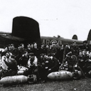 460 Squadron crews at dispersal waiting for the word go. Squadron Leader Tony Willis (on completion of 2nd tour) advises crew member. Note in the background the weather is an indication of why the crews are waiting. It would seem there is a very heavy fog.