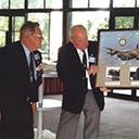 Presentation to Amberley Air Base Officers' Mess on the Anniversary of VE Day, 8th May 2000 by former members Laurie Woods, President of the Queensland Branch of 460 Squadron RAAF Association, assisted by Sgt. Bill Young and Flying Officer Bill Gourlay DFC